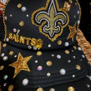 Black and Gold  custom Embellished Saints Cap